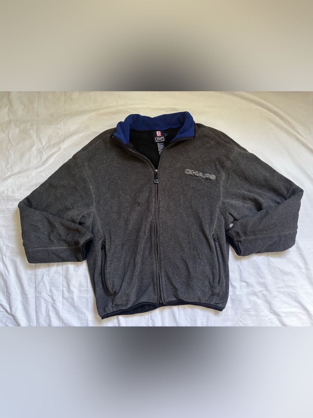 Chaps Men’s Zip Down Fleece Jacket in Grey/Charcoal Sz L